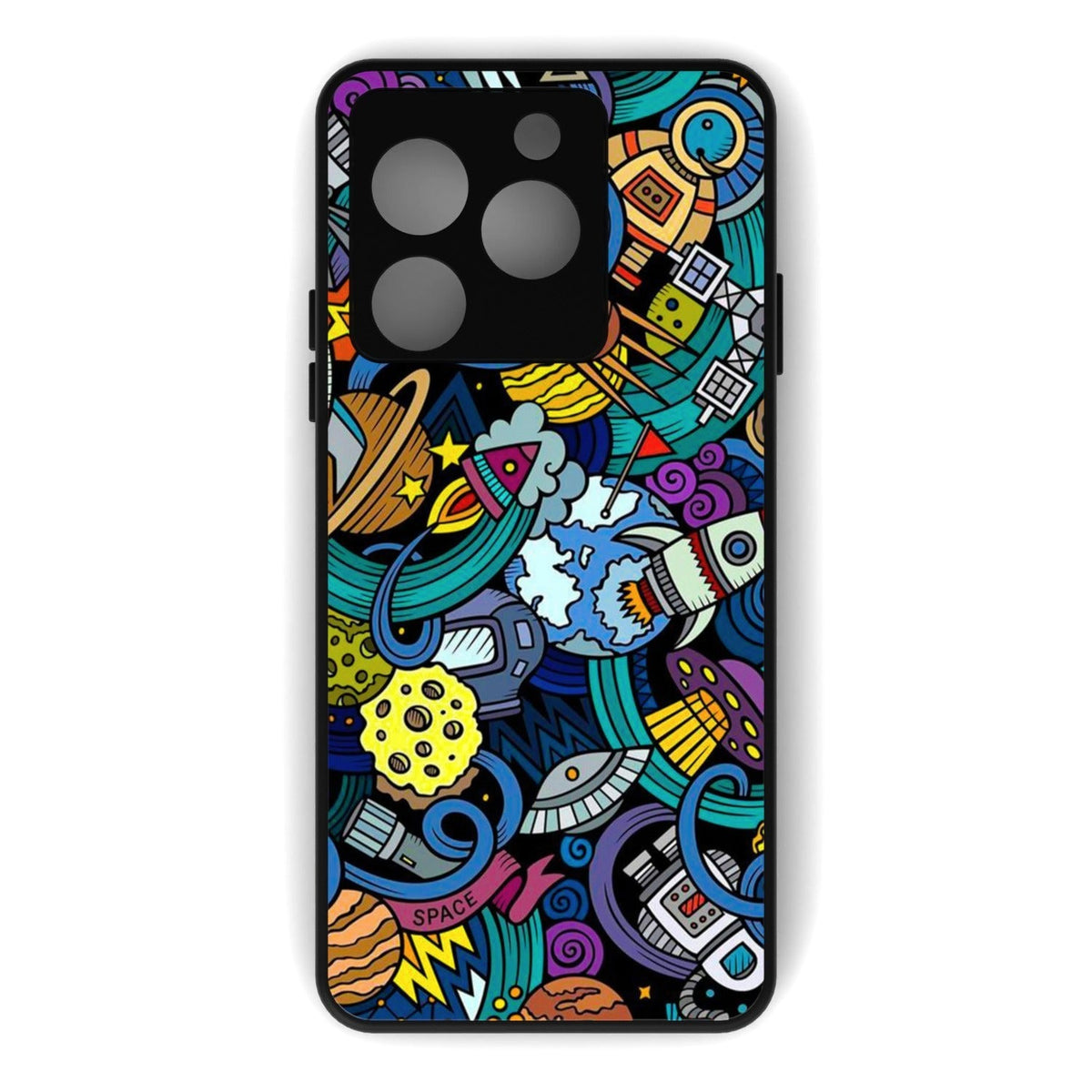Space Doodle printed metal phone case - flat back view