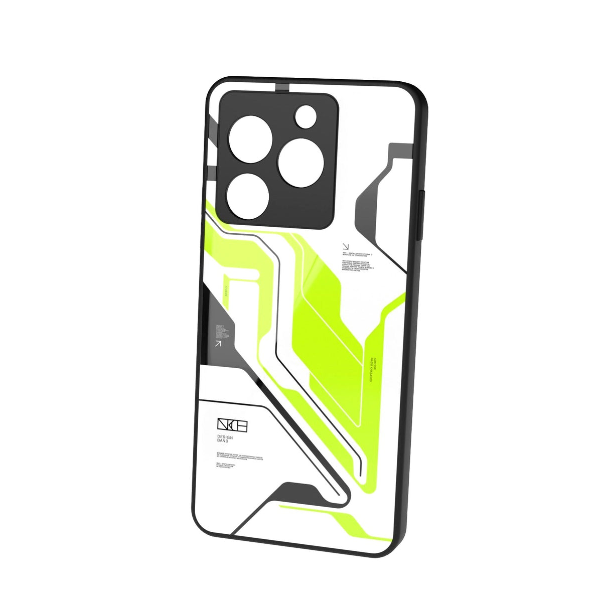 Acid Green printed metal phone case - floating back view