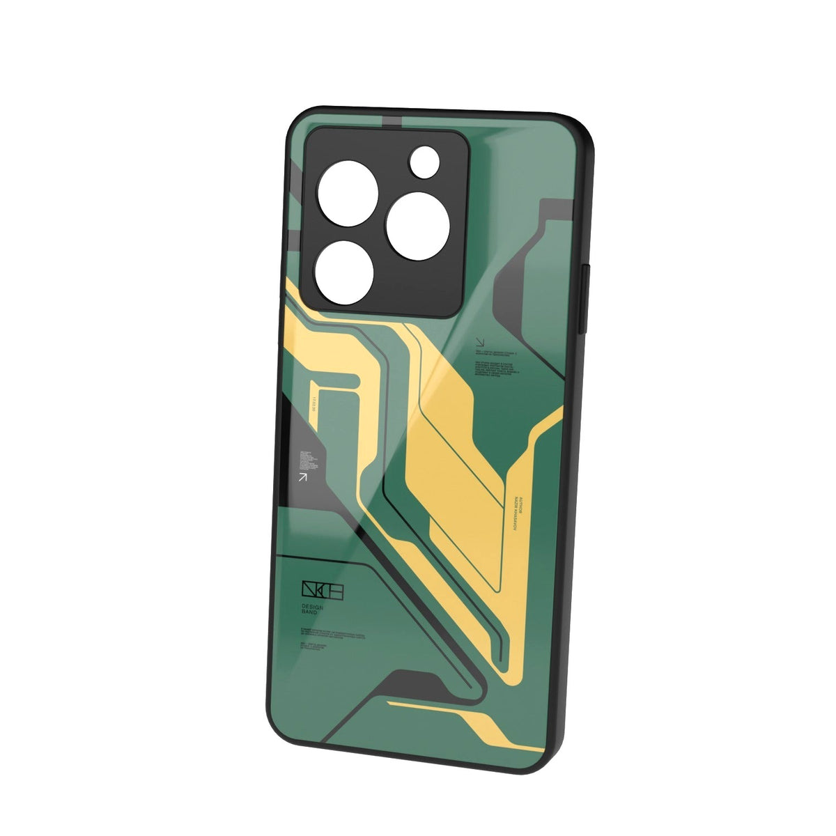 Curcuit Green printed metal phone case - floating back view