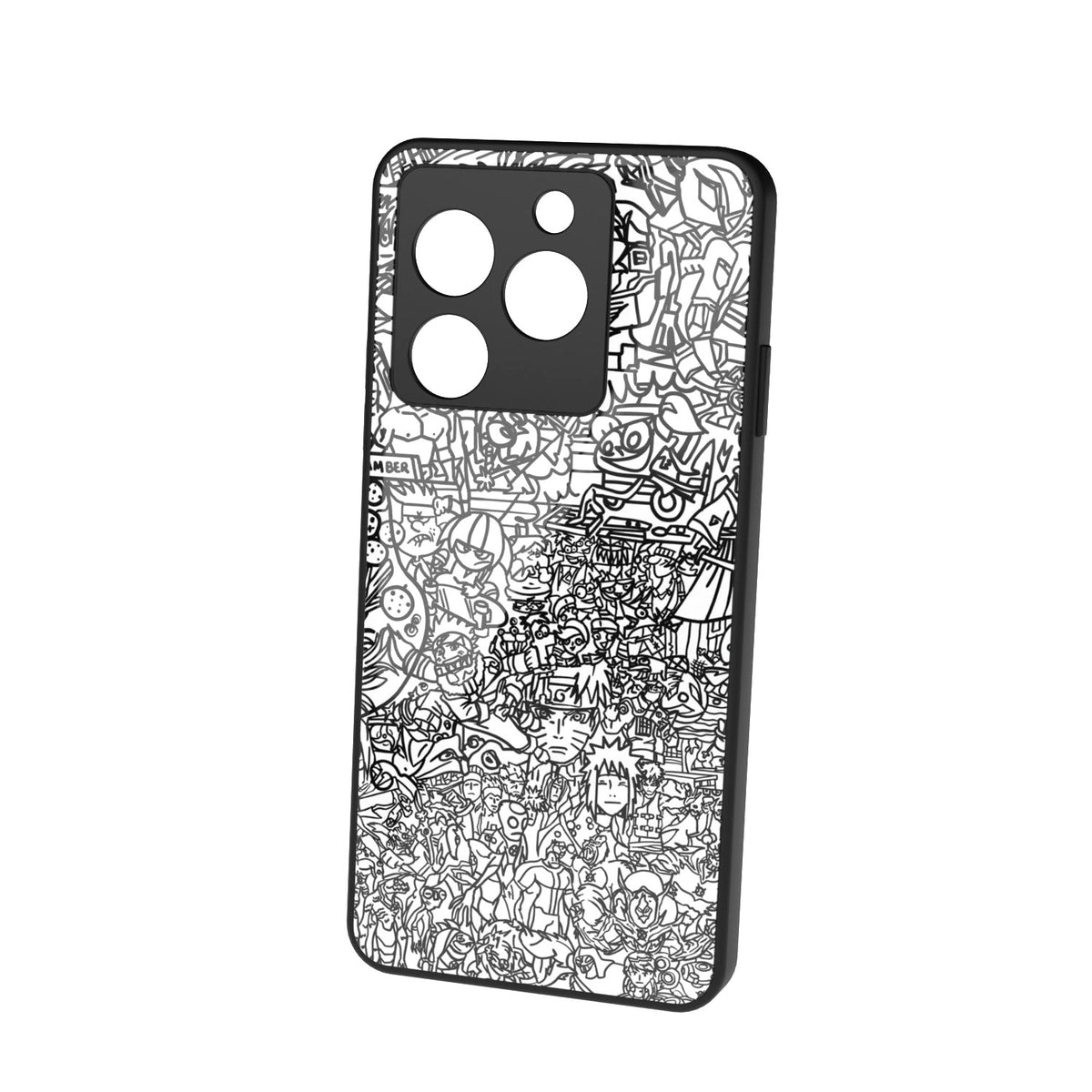 Classic Doodle printed metal phone case - floating back view