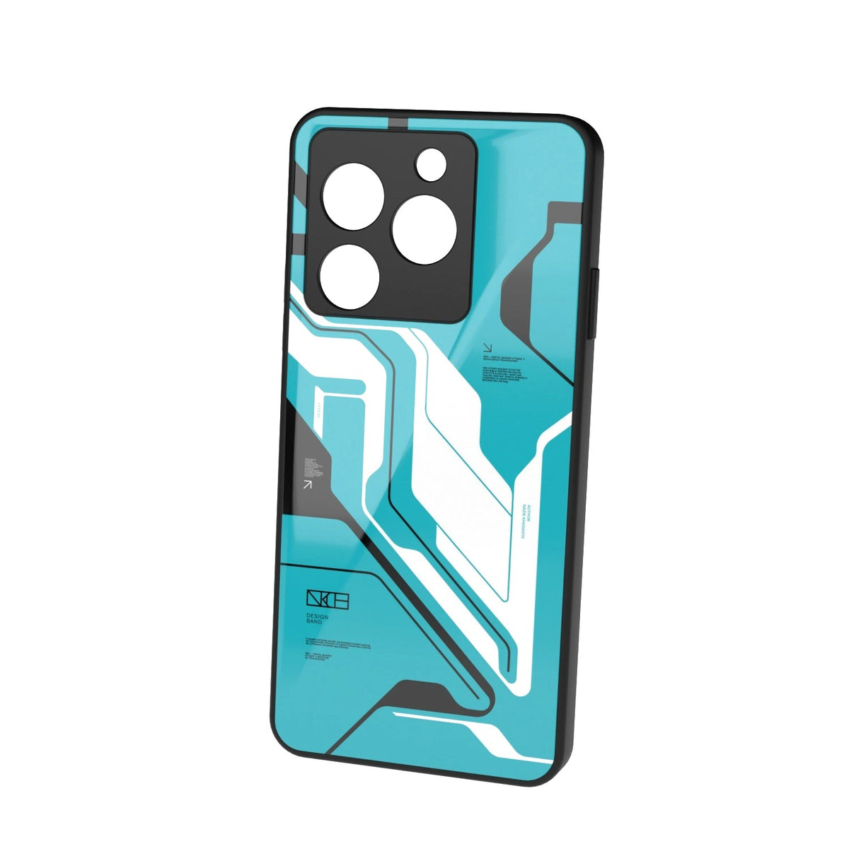 Cyber Blue printed metal phone case - floating back view