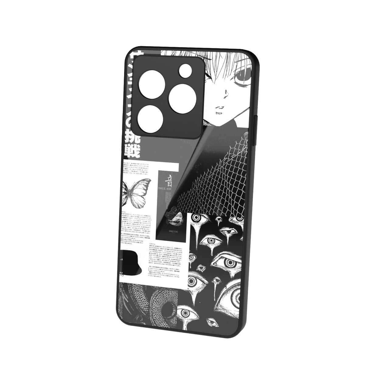 Senpai printed metal phone case - floating back view