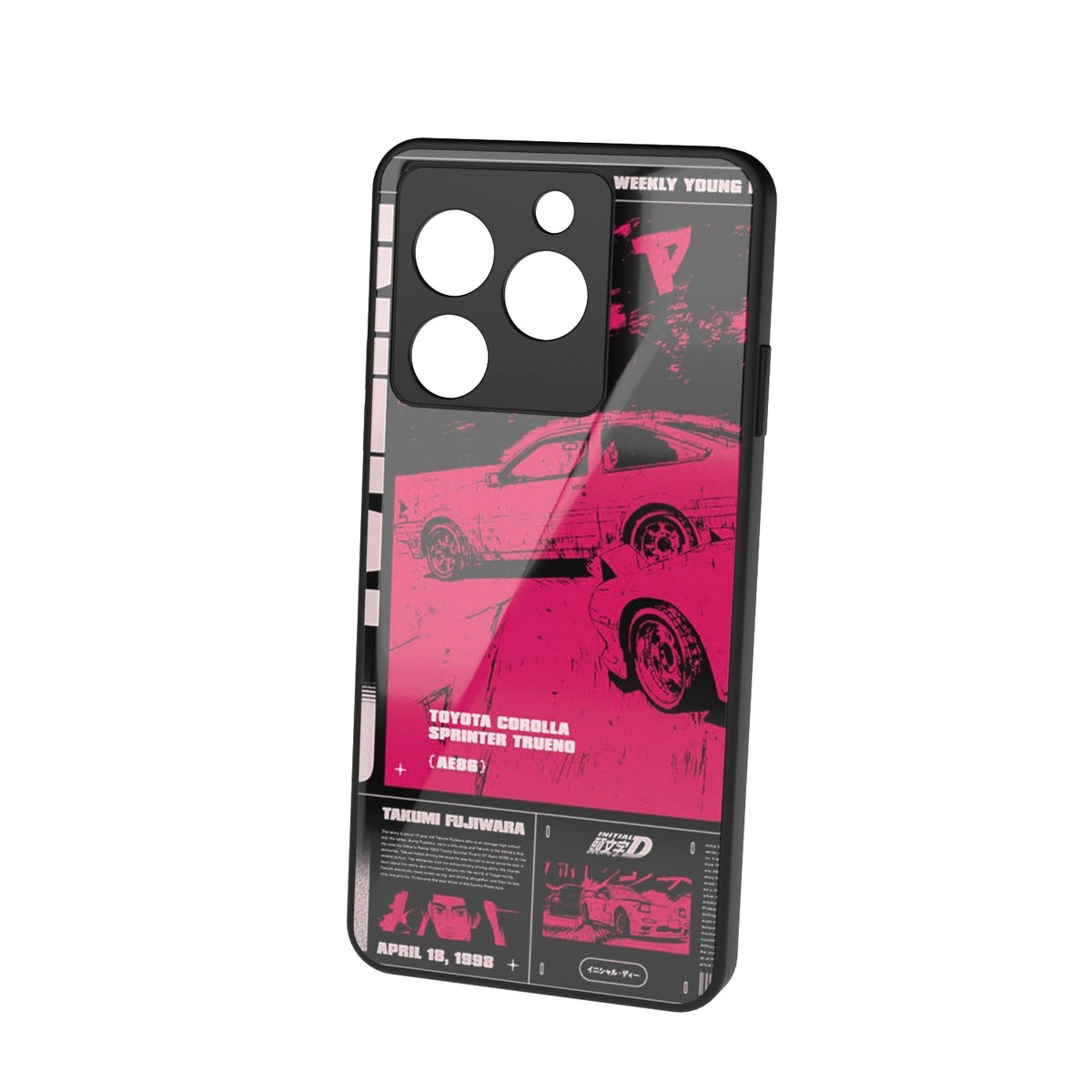 Retro Toyota printed metal phone case - floating back view