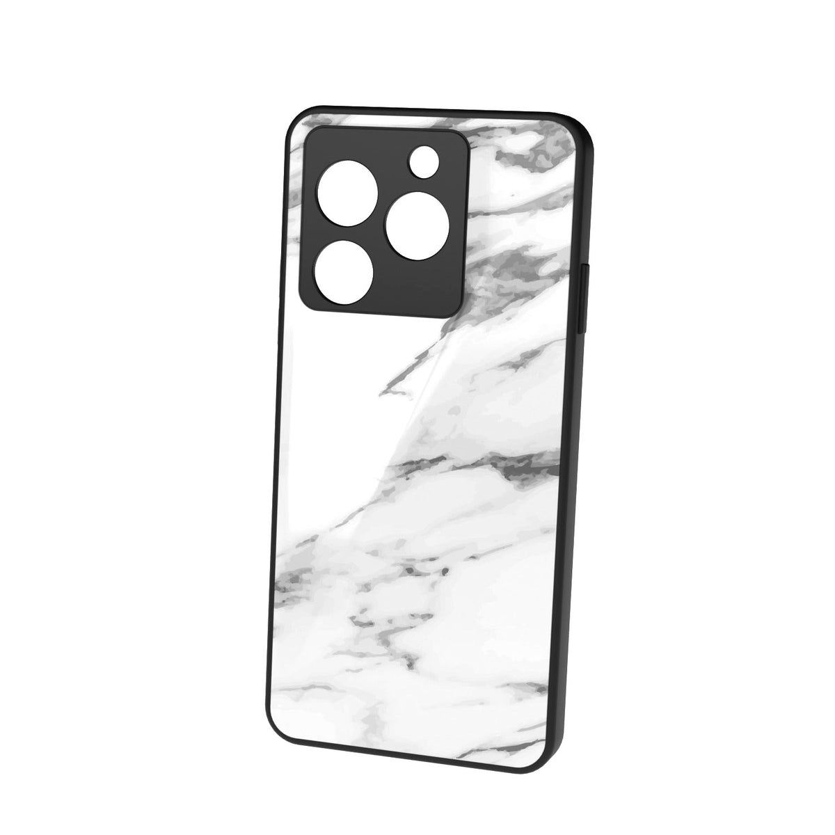 Marble White printed metal phone case - floating back view