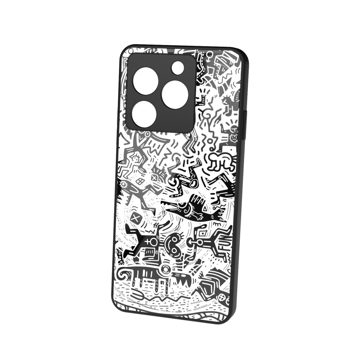 Monochromatic Psycho printed metal phone case - floating back view