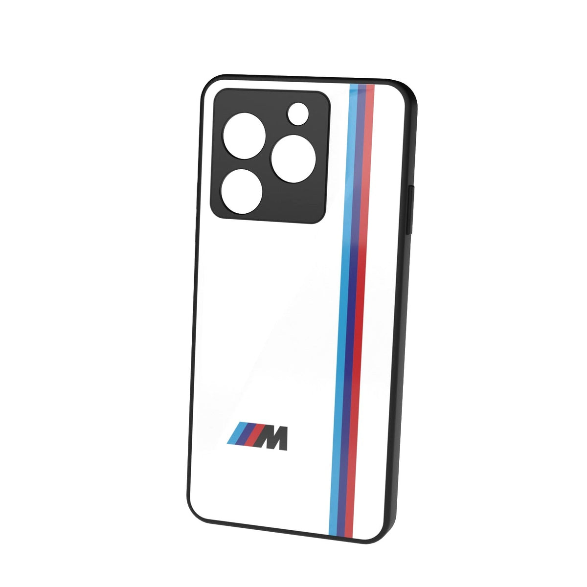 M Sport white printed metal phone case - floating back view