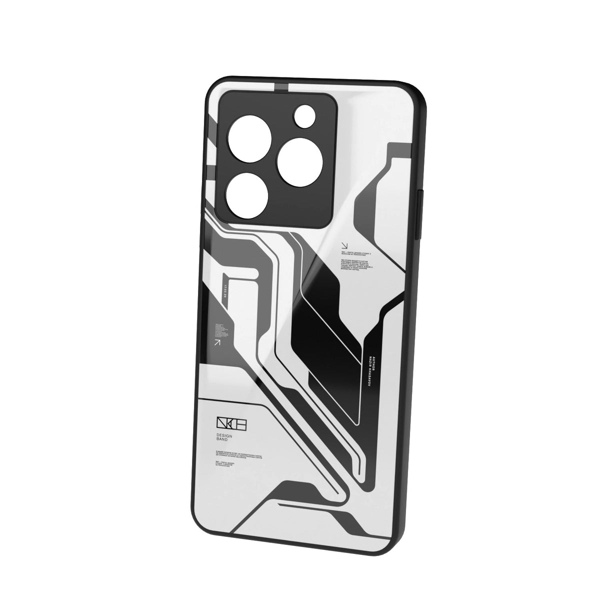 White Cyberpunk printed metal phone case - floating back view