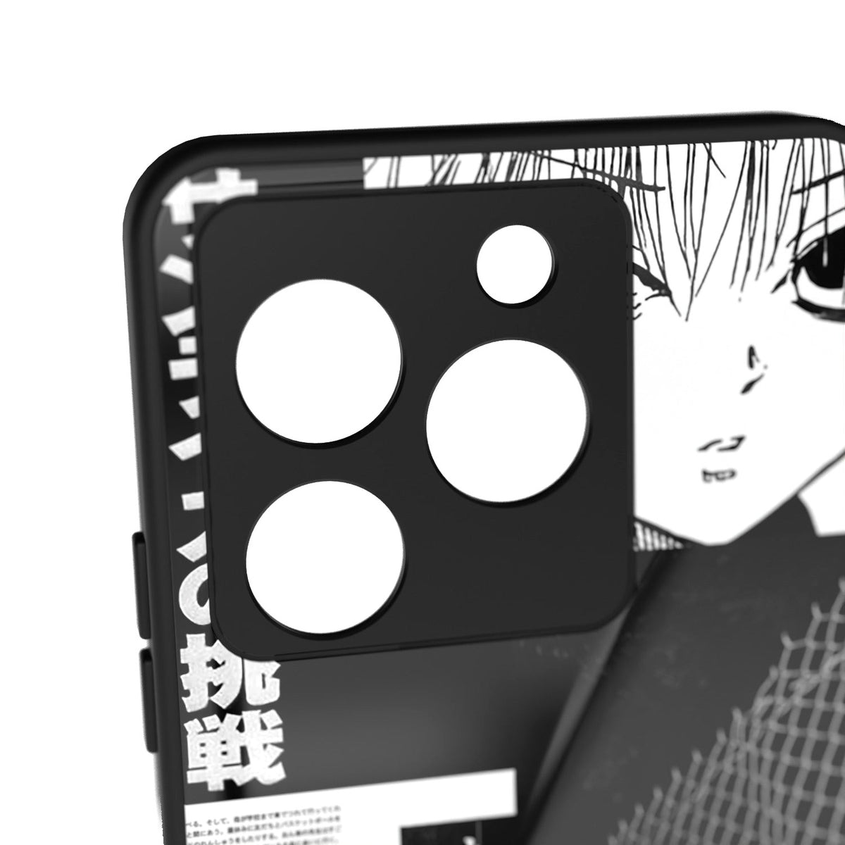 Senpai printed metal phone case - camera close-up