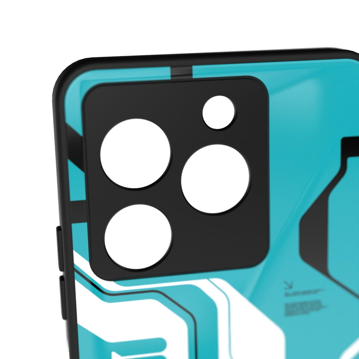 Cyber Blue printed metal phone case - camera close-up