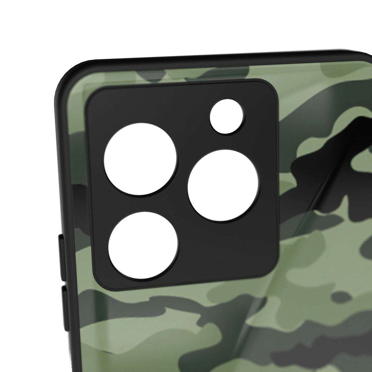 Cammando Camo printed metal phone case - camera close-up