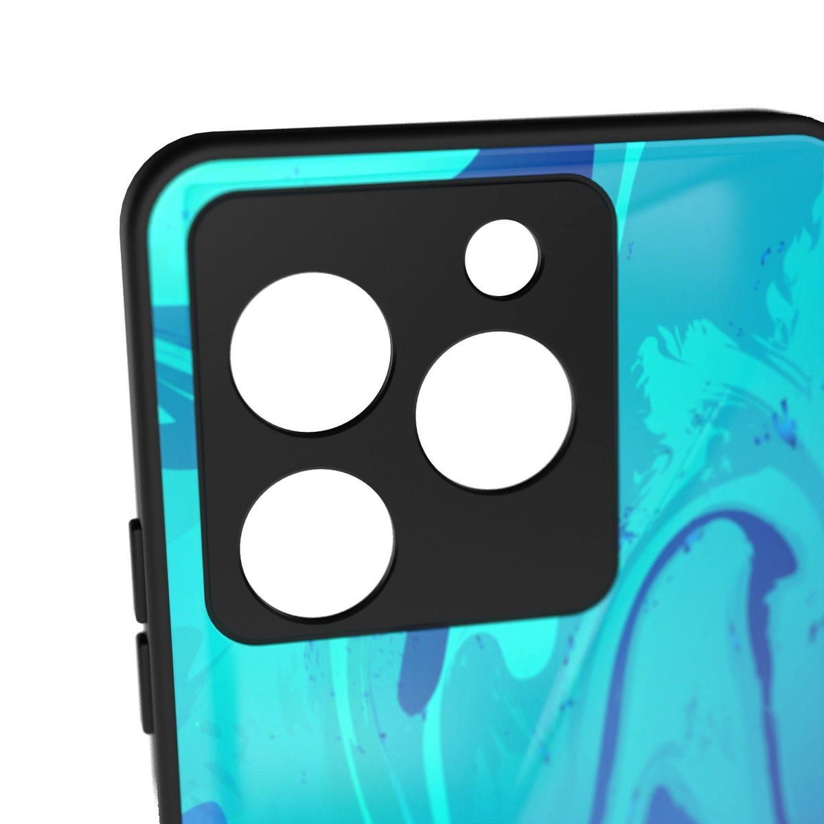 Posiden Blue printed metal phone case - camera close-up