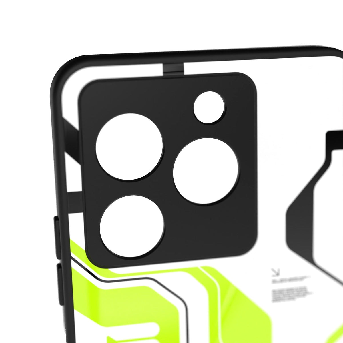 Acid Green printed metal phone case - camera close-up