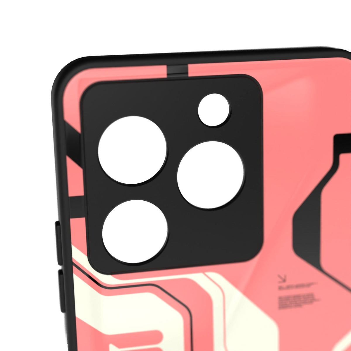 Cyber pink printed metal phone case - camera close-up
