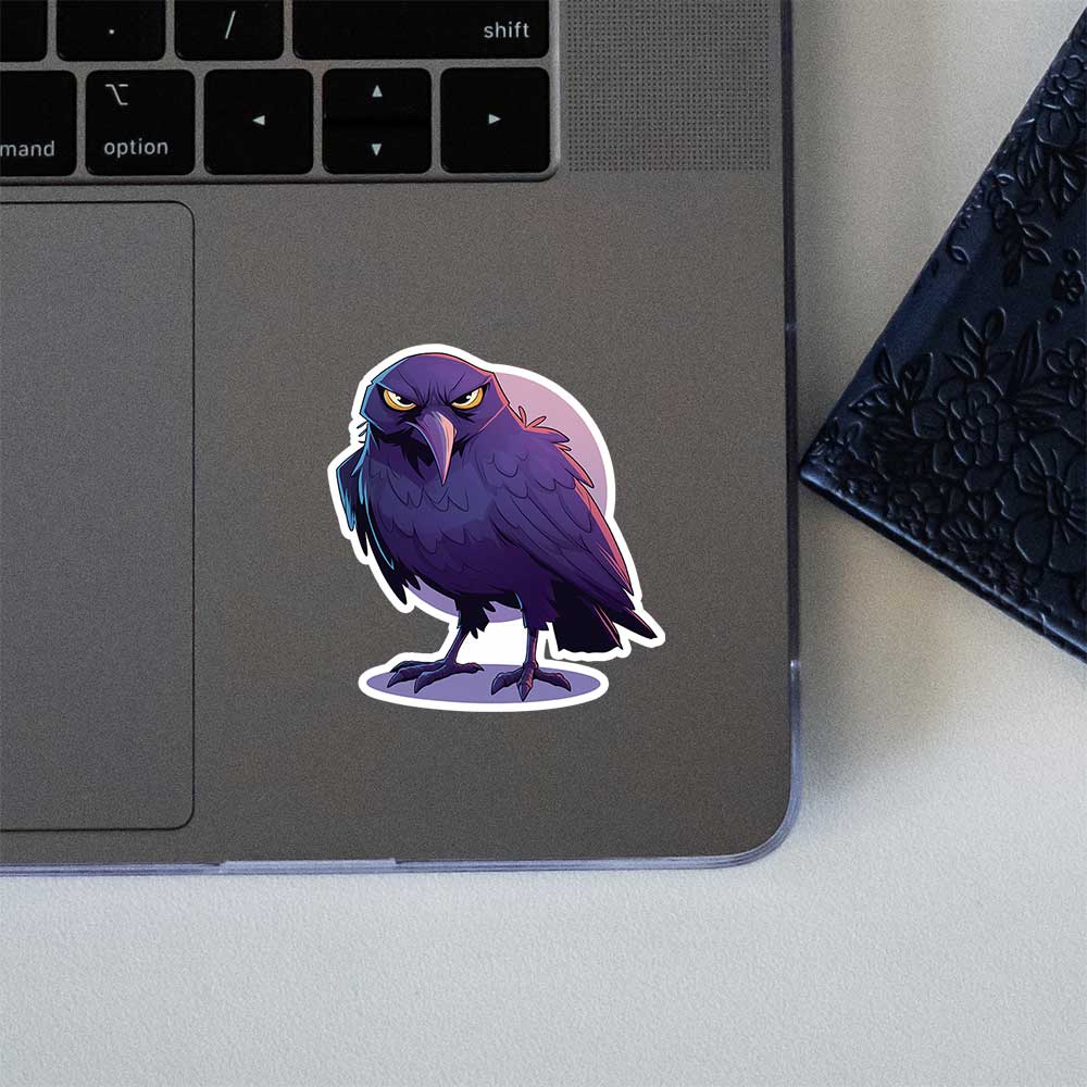 Grumpy Raven Cartoon Sticker