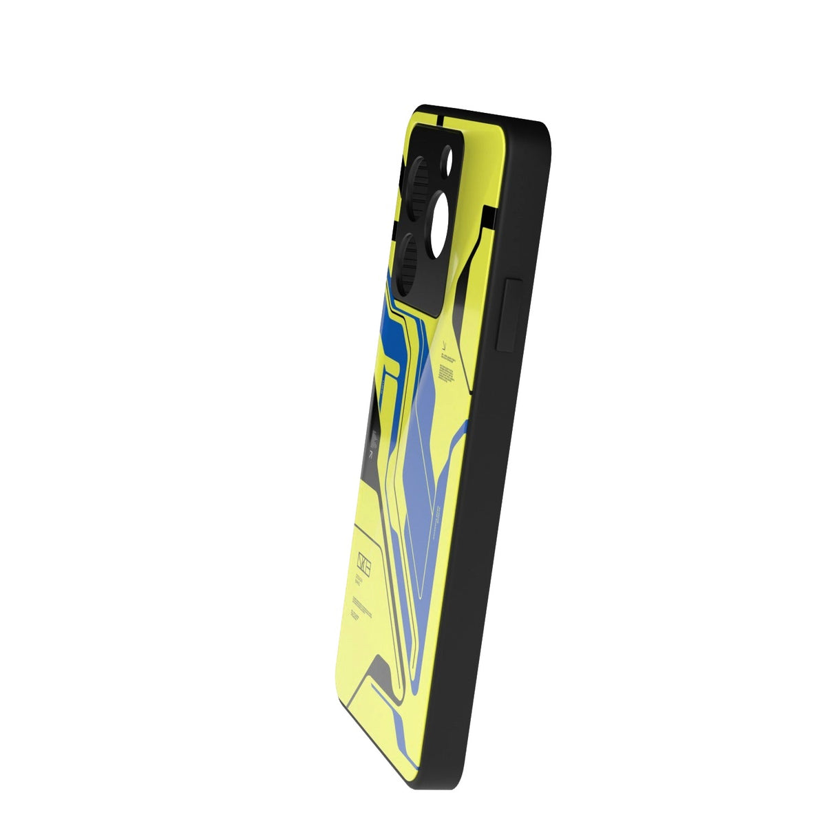 Cyber Yellow printed metal phone case - side view