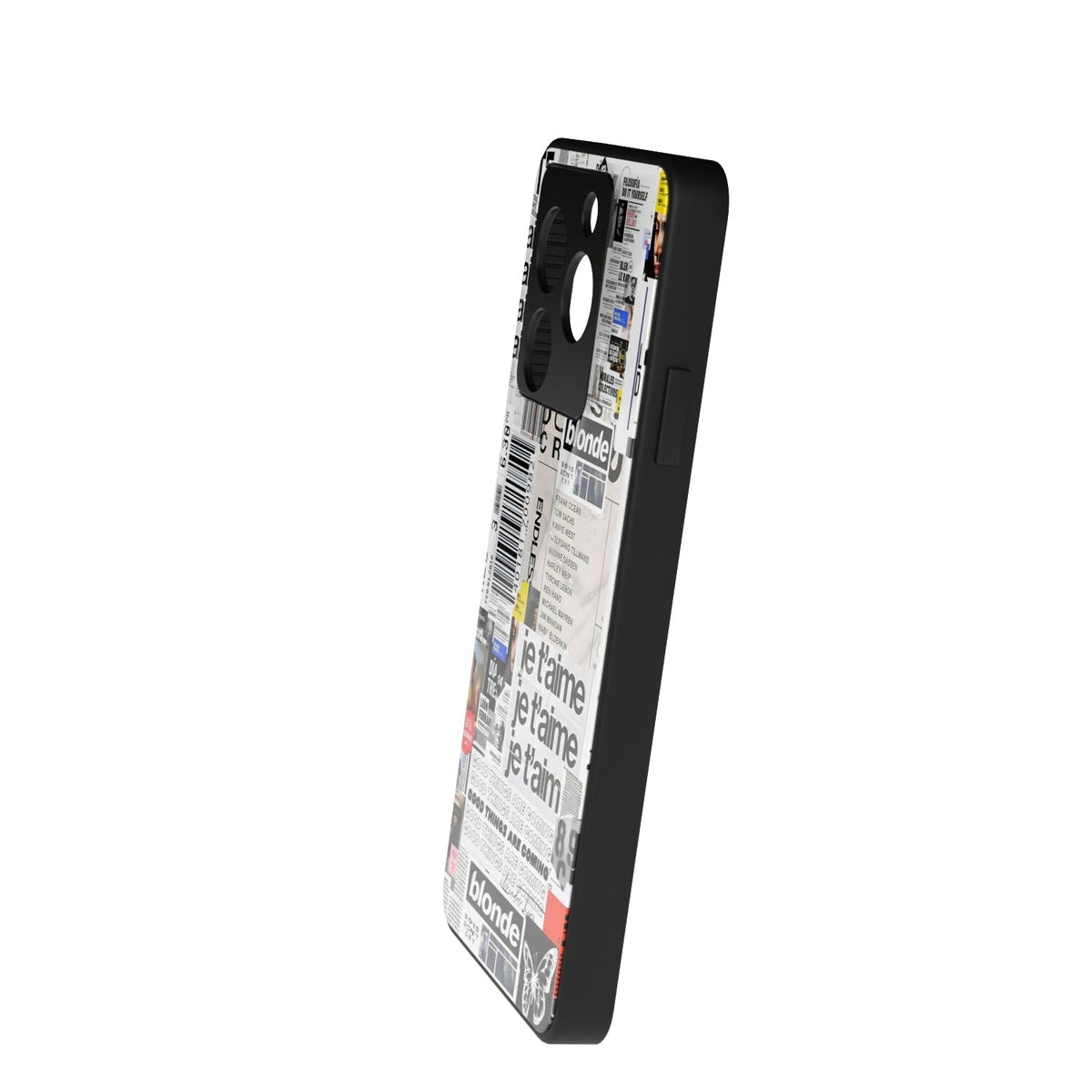 Blonde printed metal phone case - side view