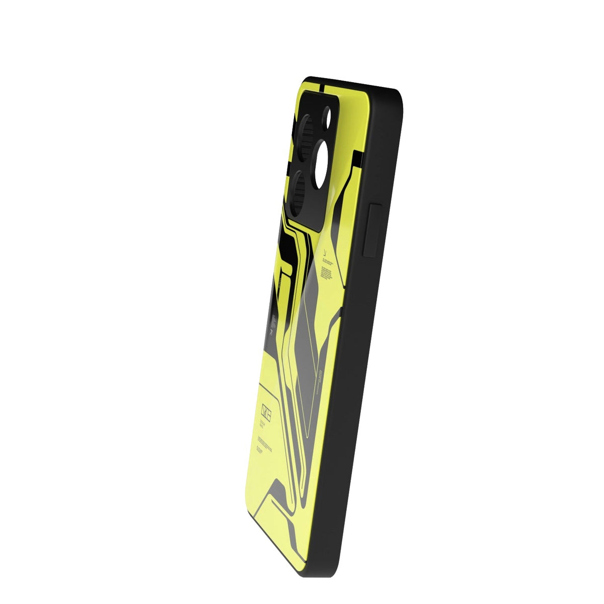 Cyber Yellow & Black printed metal phone case - side view