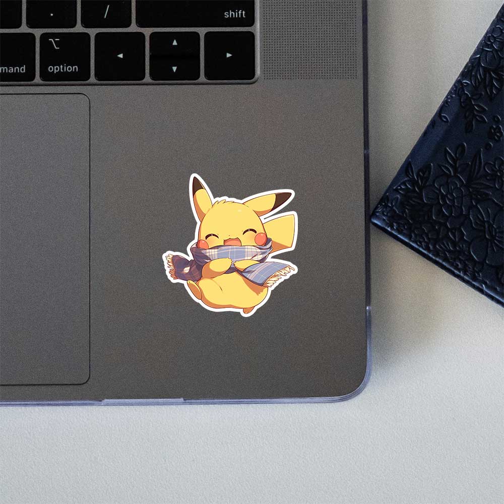 Pikachu Blue Scarf Cute Autumn Sticker