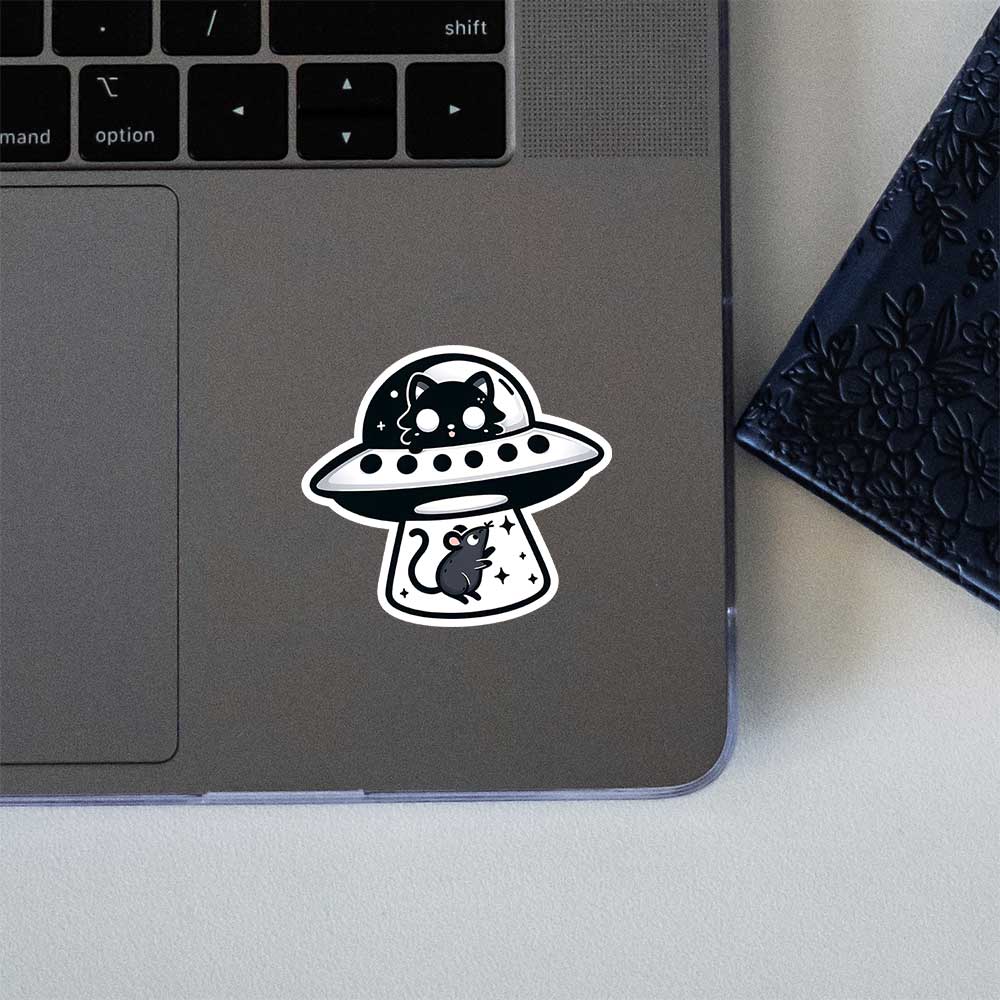 Ufo Cat Abducting Mouse Sticker