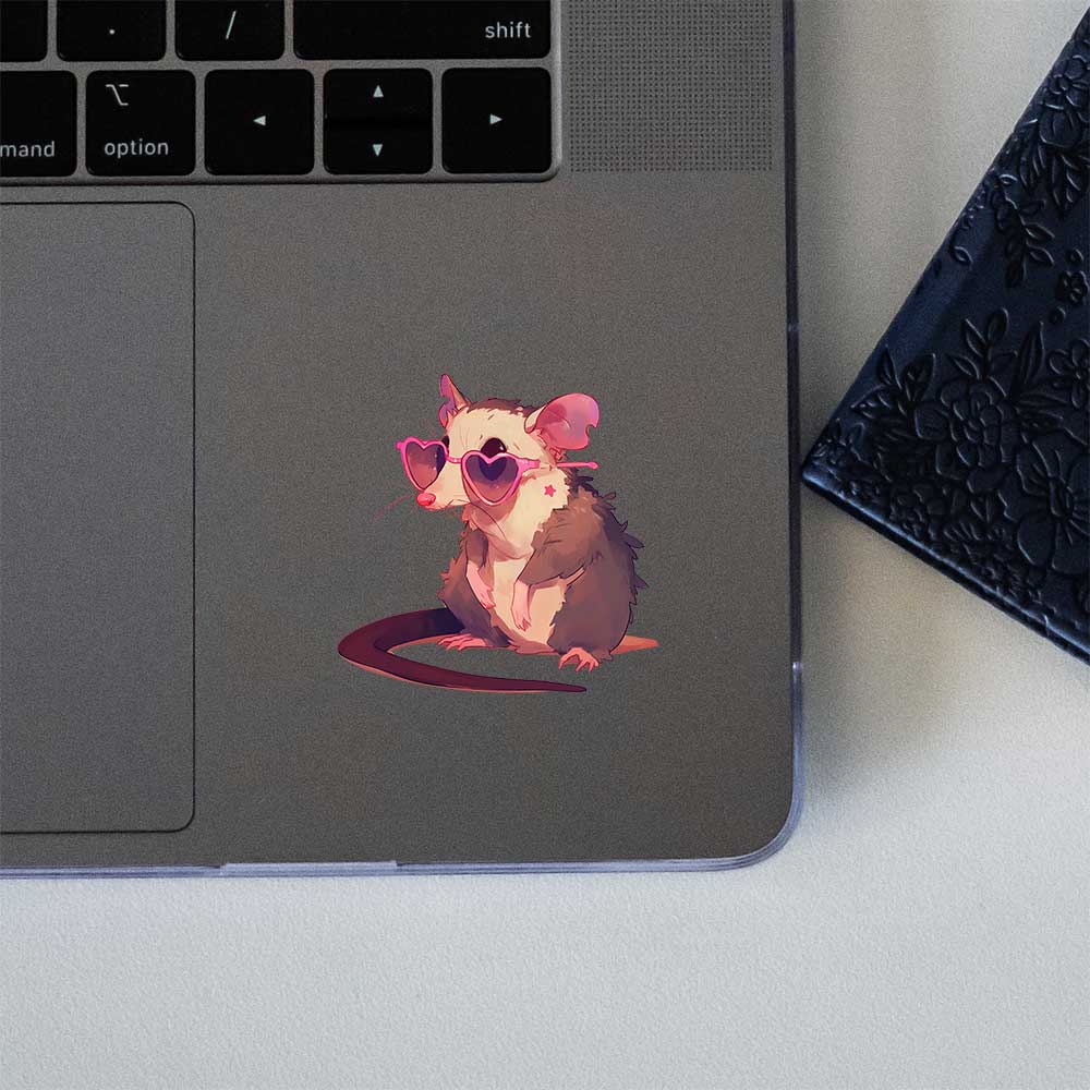 Funny Opossum Heart Sunglasses Sticker
