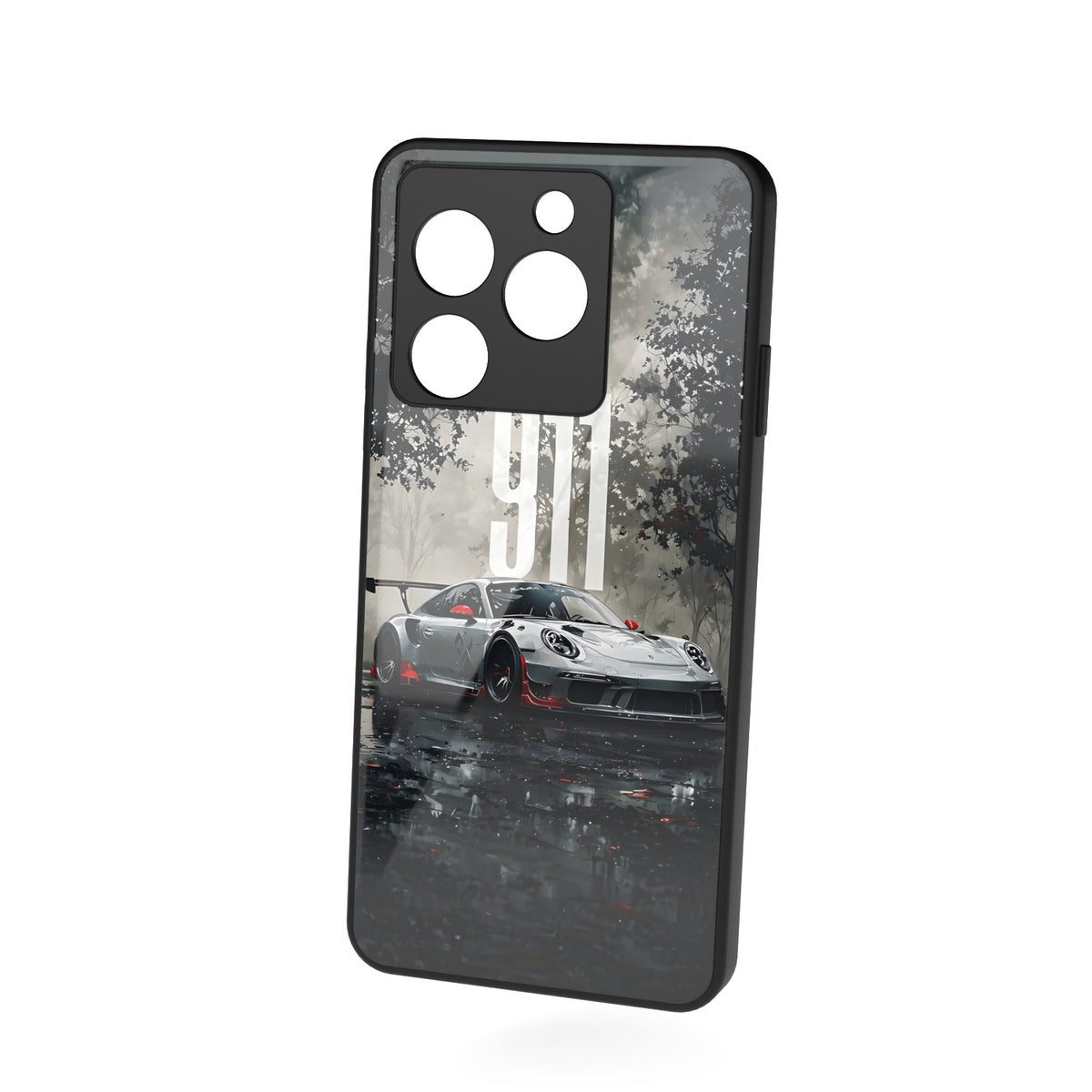 911 Stealth Drift printed metal phone case - floating back view