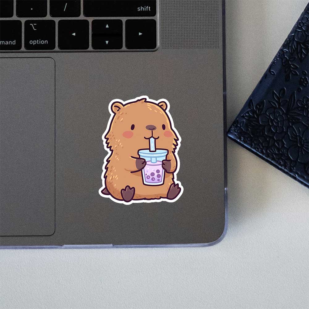 Cute Capybara Drinking Bubble Tea Sticker