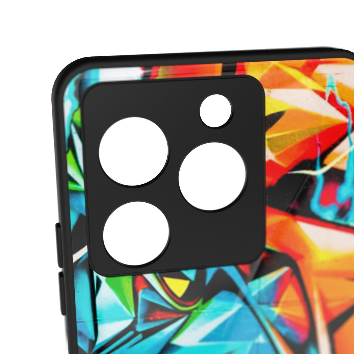 Abstract Vision printed metal phone case - camera close-up