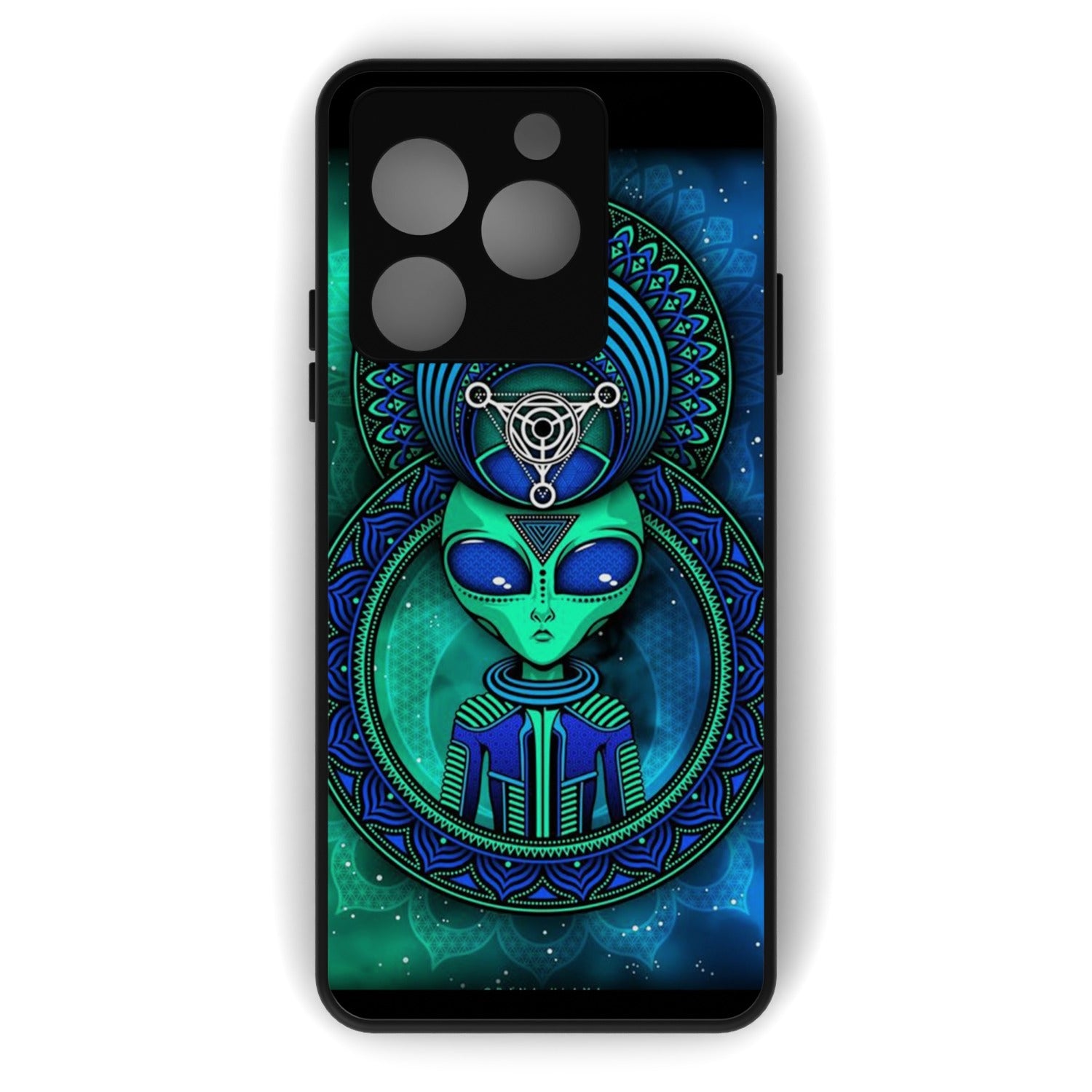 Alien Aura printed metal phone case - flat back view