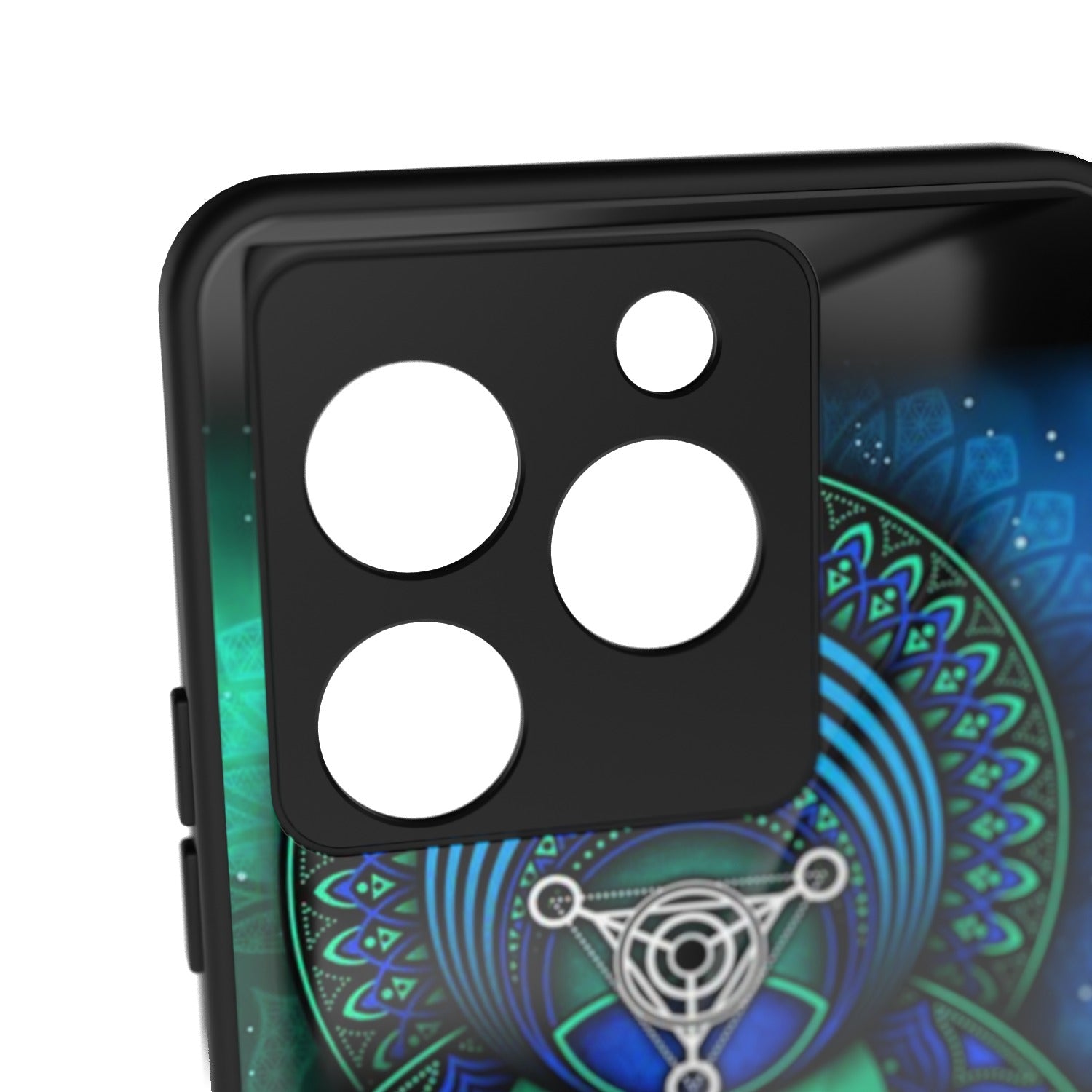 Alien Aura printed metal phone case - camera close-up