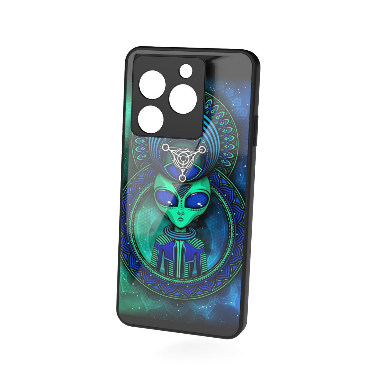 Alien Aura printed metal phone case - floating back view