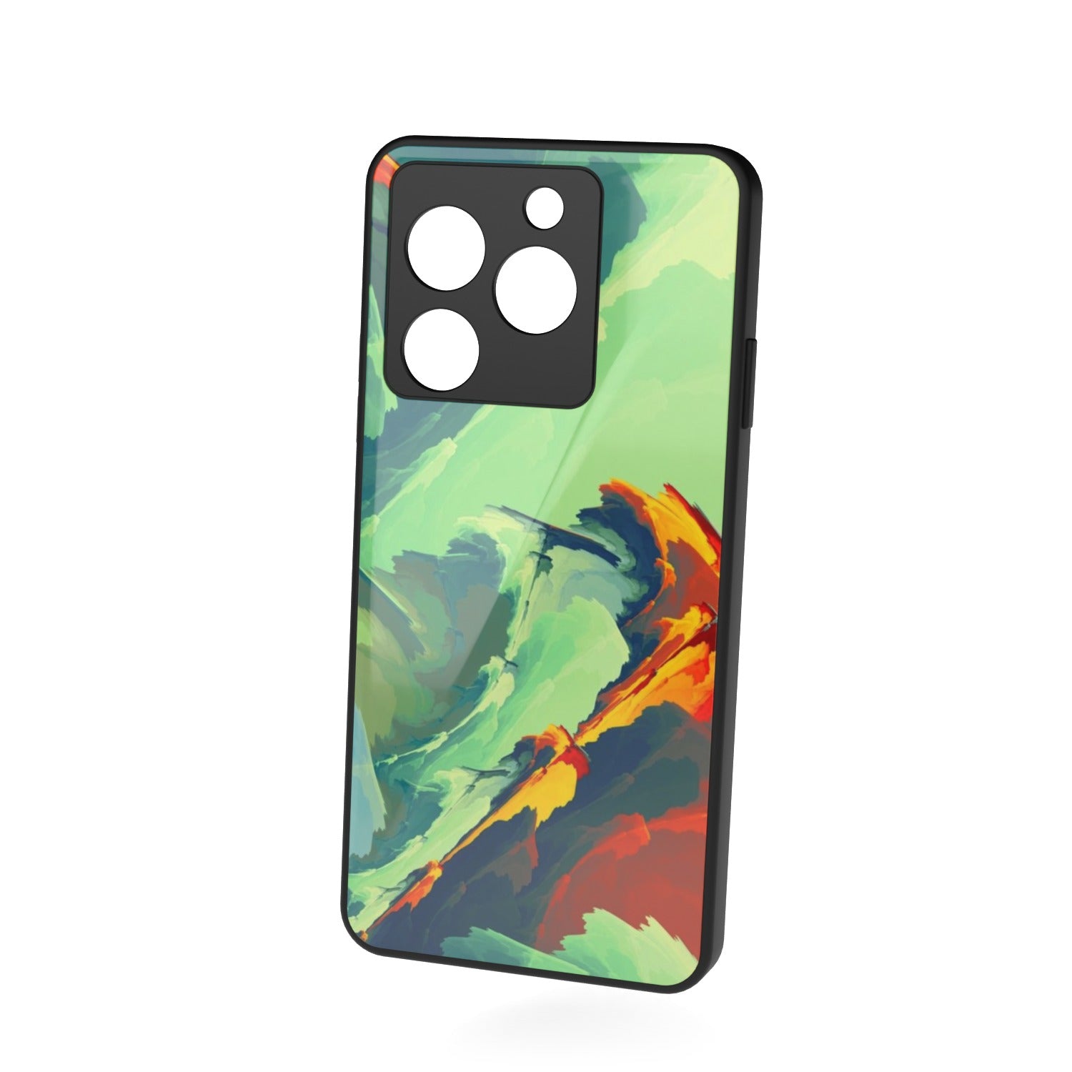 Artisan printed metal phone case - floating back view