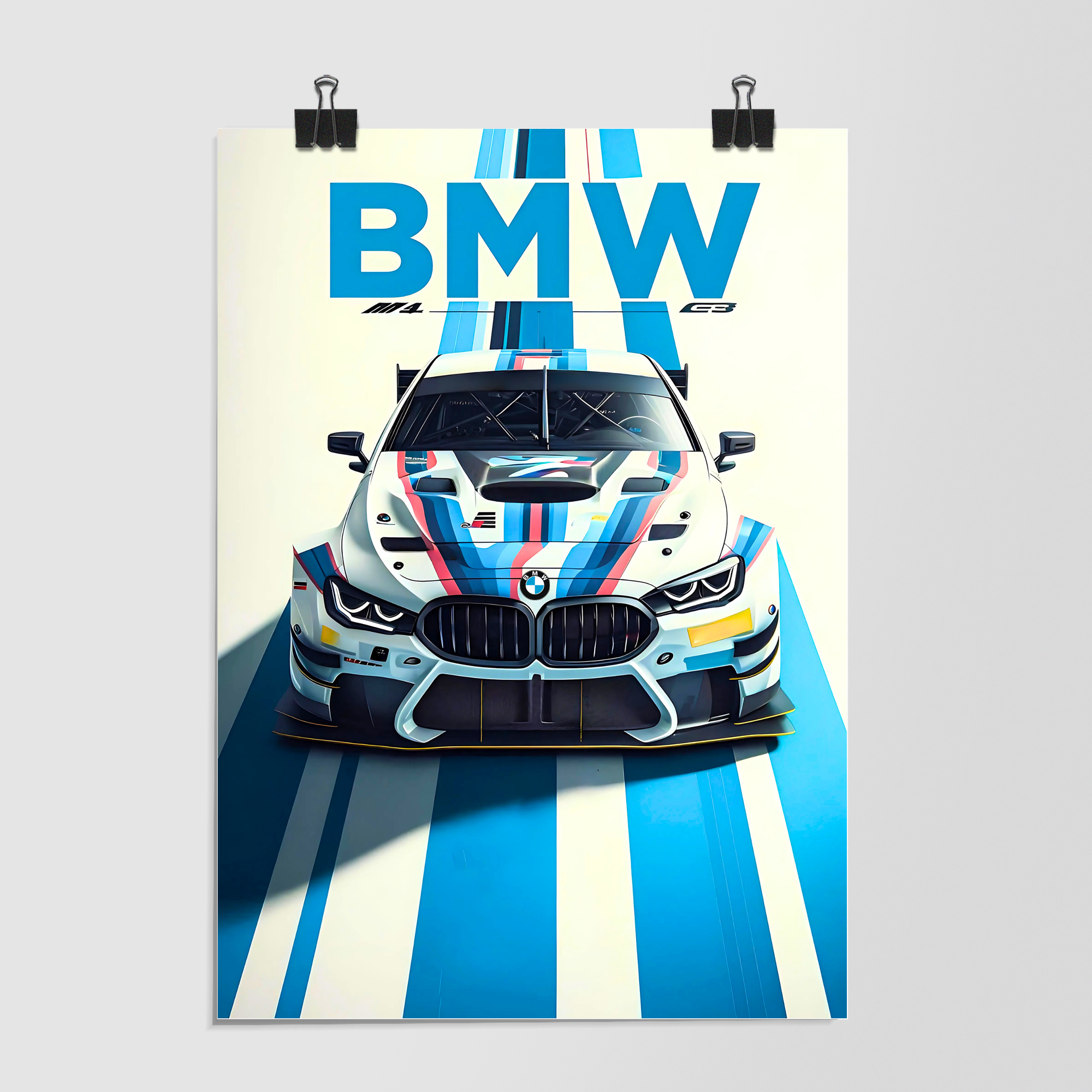 Bmw M4 White Blue Stripes by Decalz