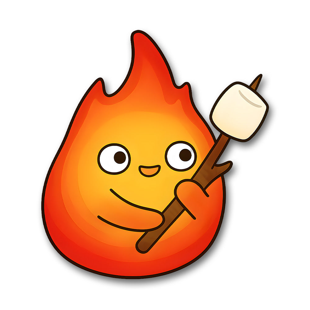 Calcifer Roasting Marshmallow Anime Sticker