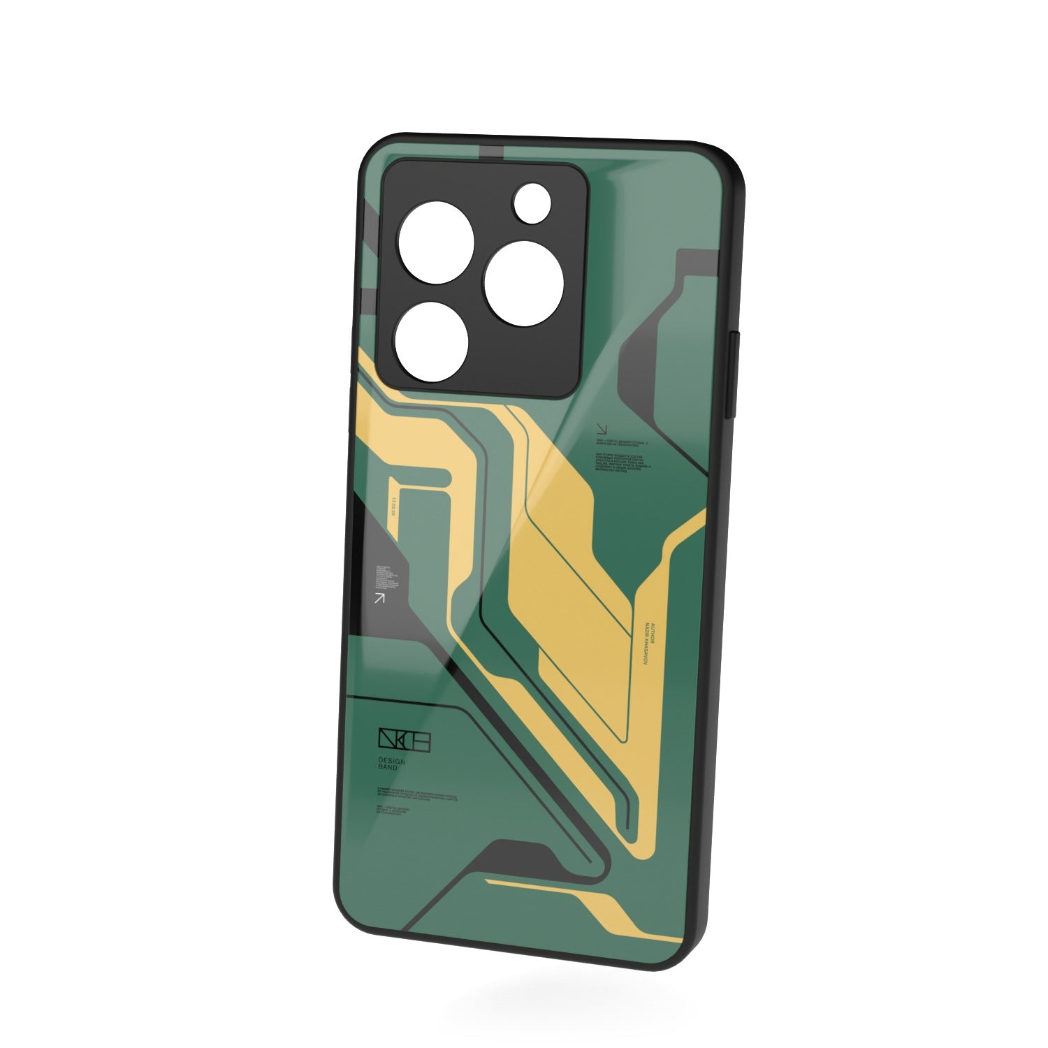 Curcuit Green printed metal phone case - floating back view