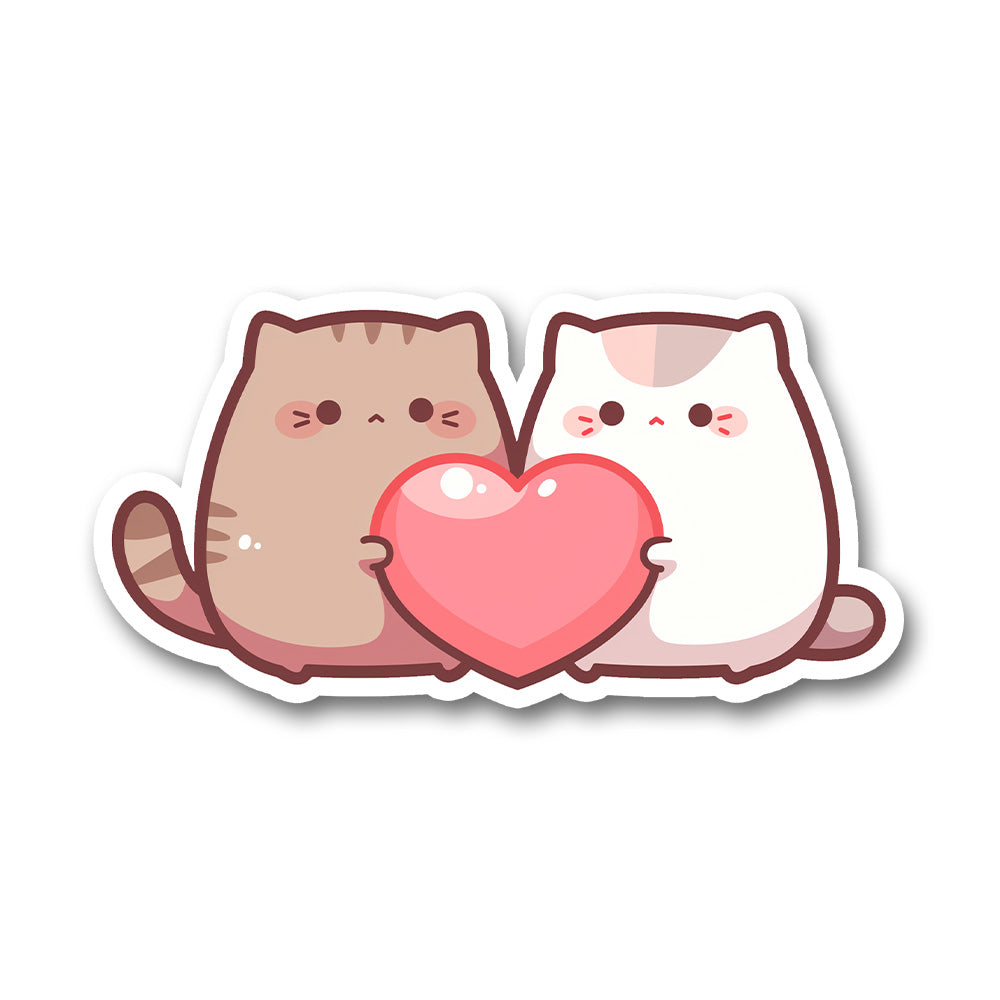 Cute Cats Holding Heart Sticker