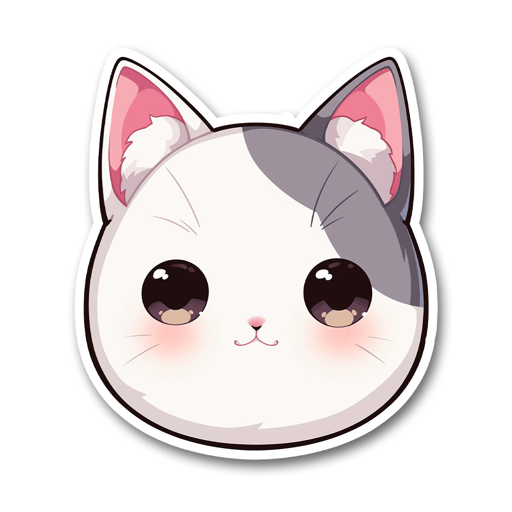Cute Chibi White Cat Head Sticker