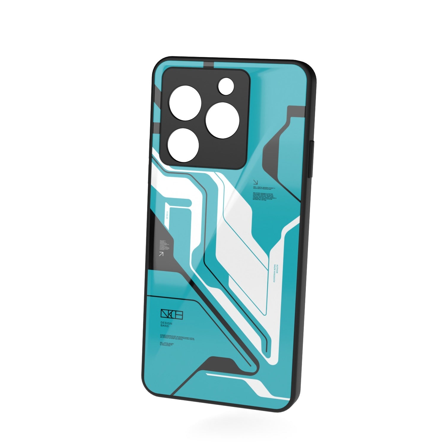 Cyber Blue printed metal phone case - floating back view