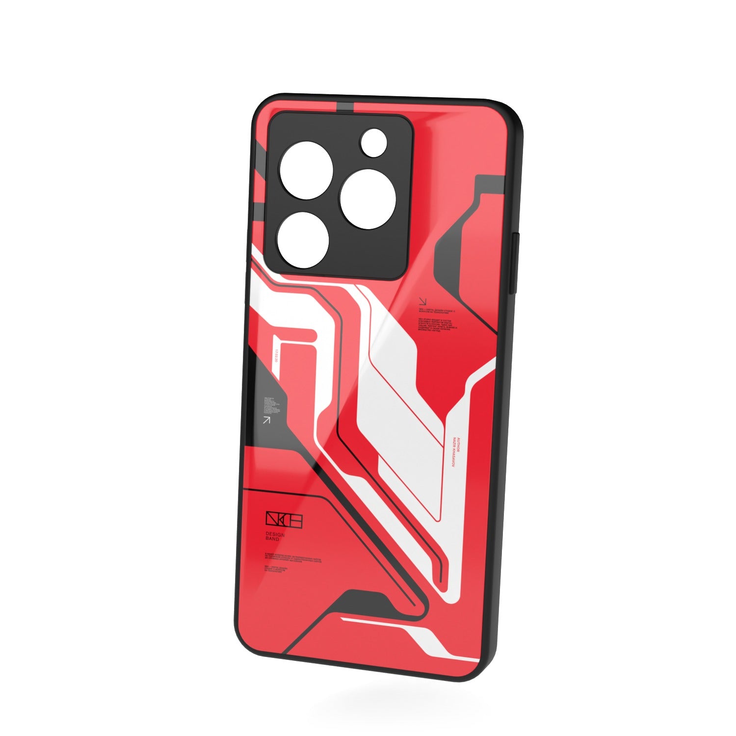 Cyber Red printed metal phone case - floating back view