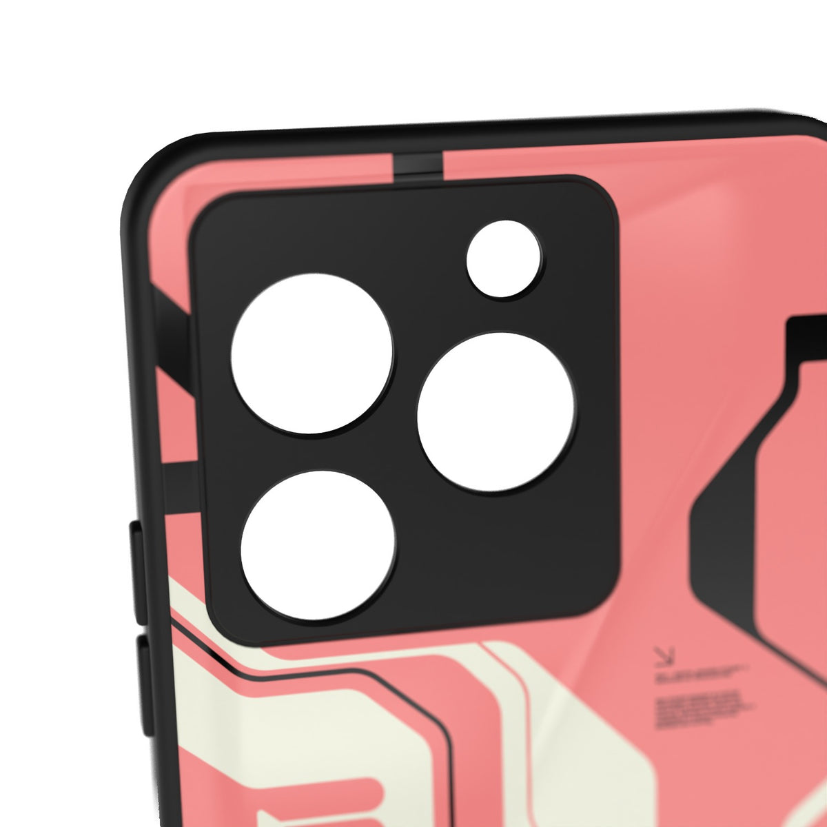 Cyber pink printed metal phone case - camera close-up