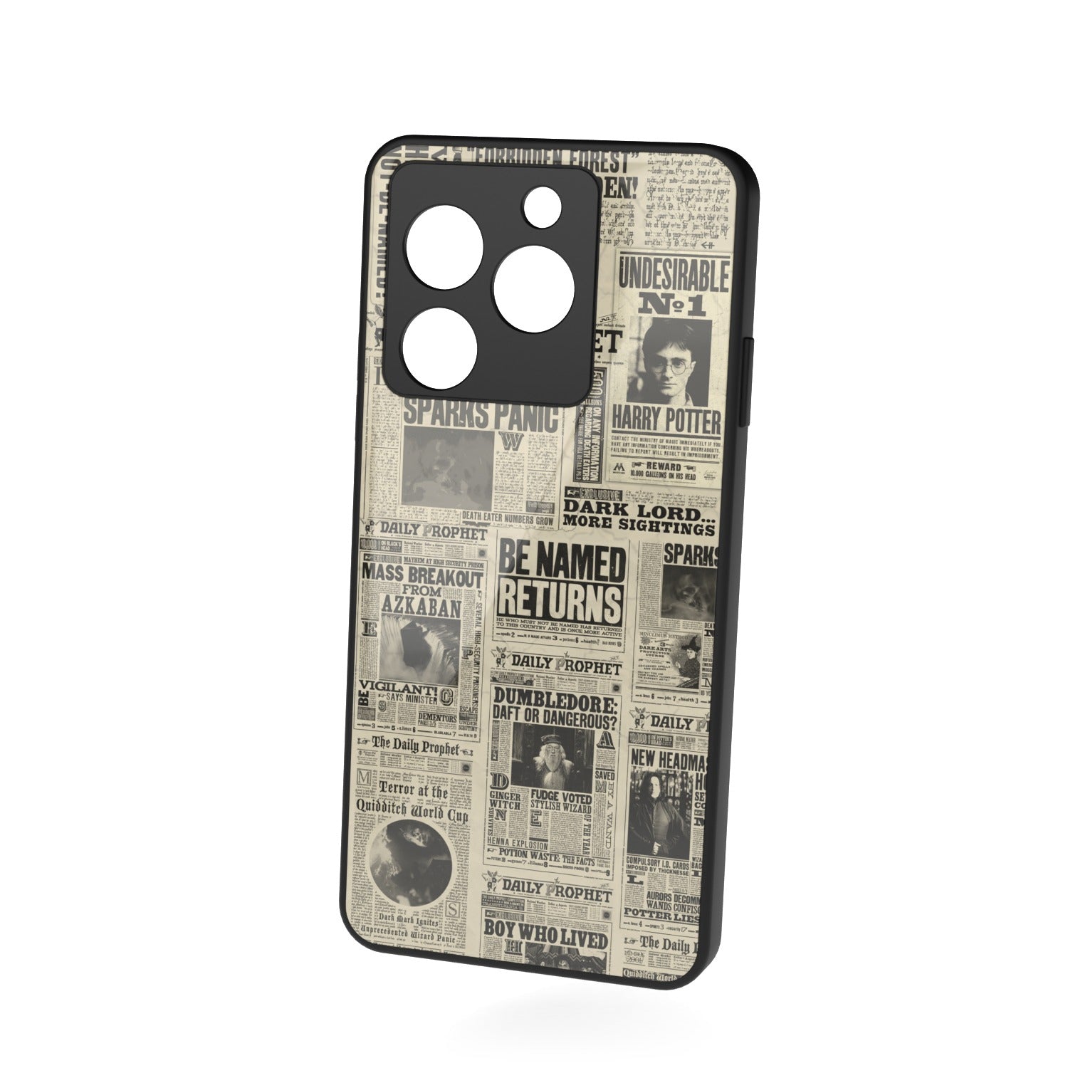 Daily Prophet printed metal phone case - floating back view
