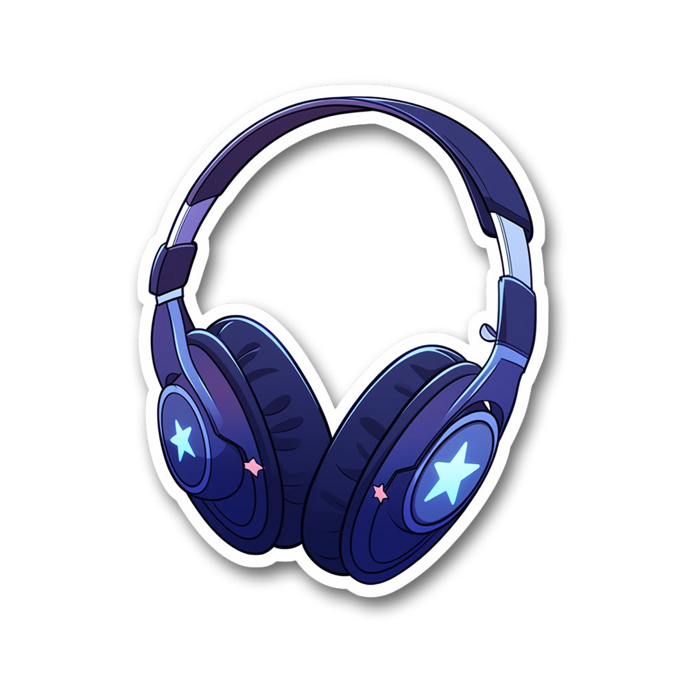 Dark Blue Headphones With Stars Sticker