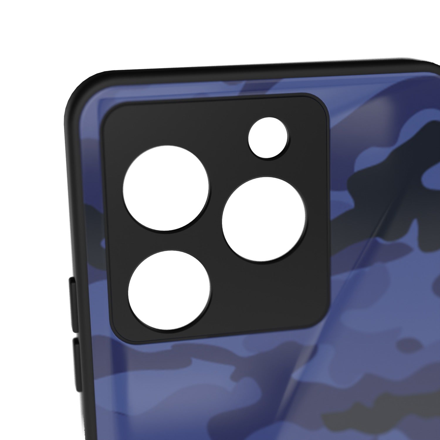 Dark Blue Camo printed metal phone case - camera close-up