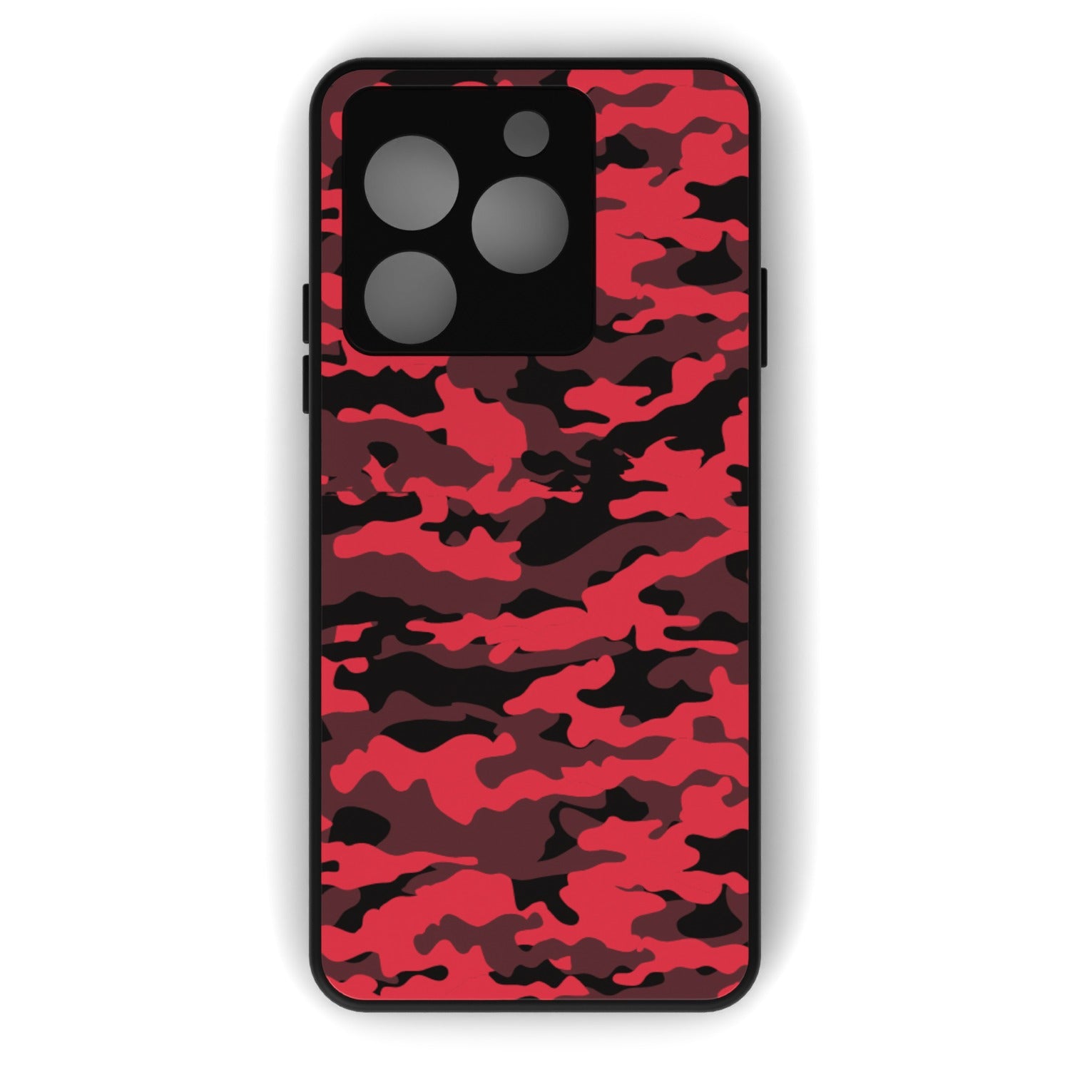 Dark Red Camo printed metal phone case - flat back view