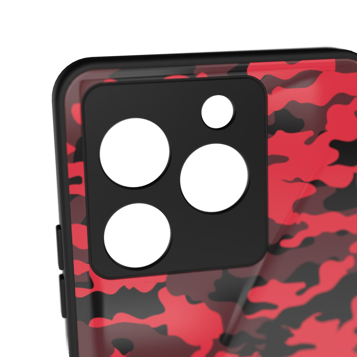 Dark Red Camo printed metal phone case - camera close-up