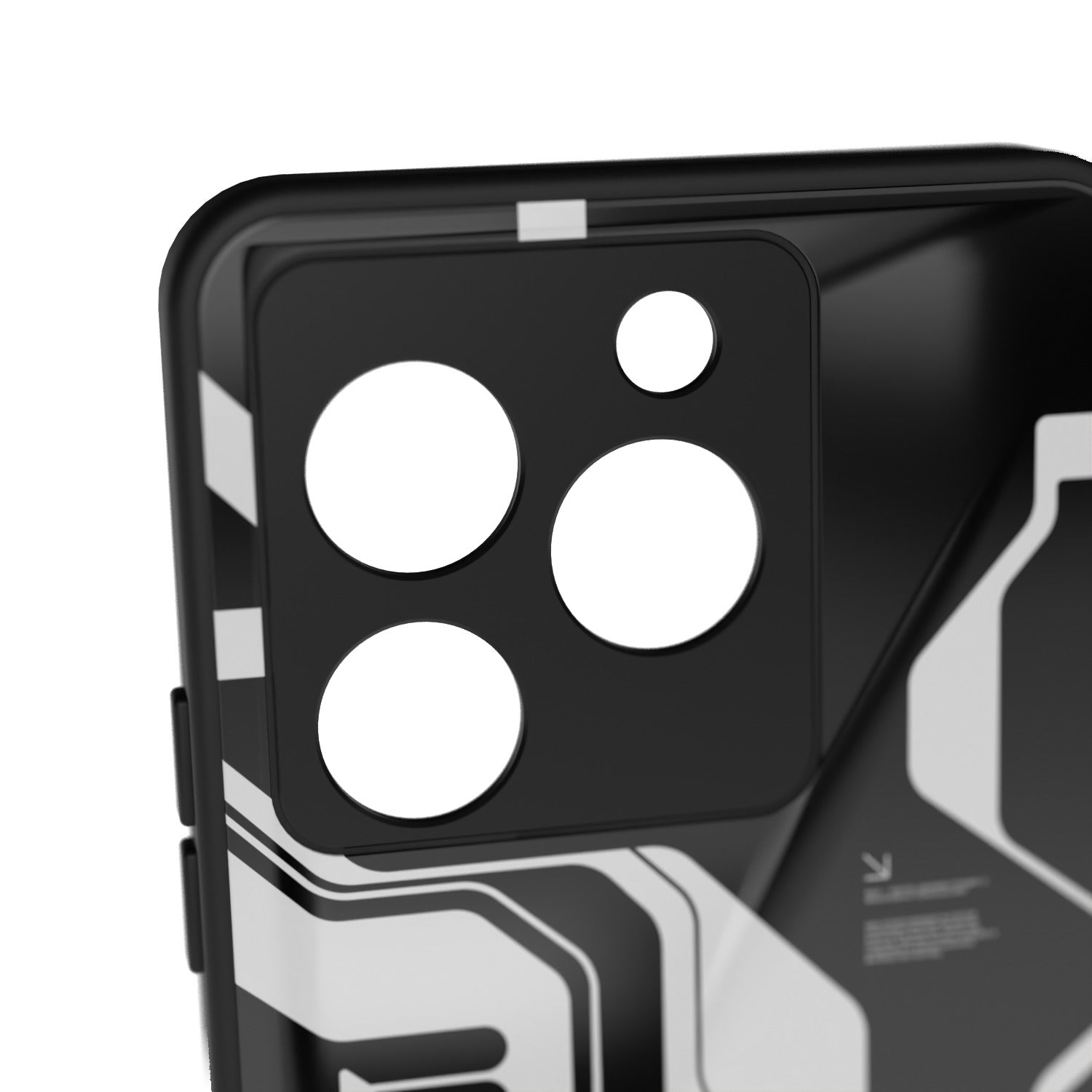 Dead Black printed metal phone case - camera close-up