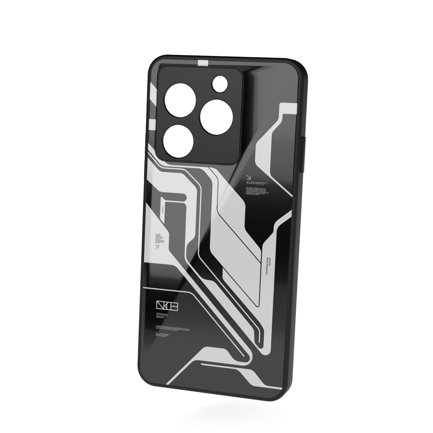 Dead Black printed metal phone case - floating back view