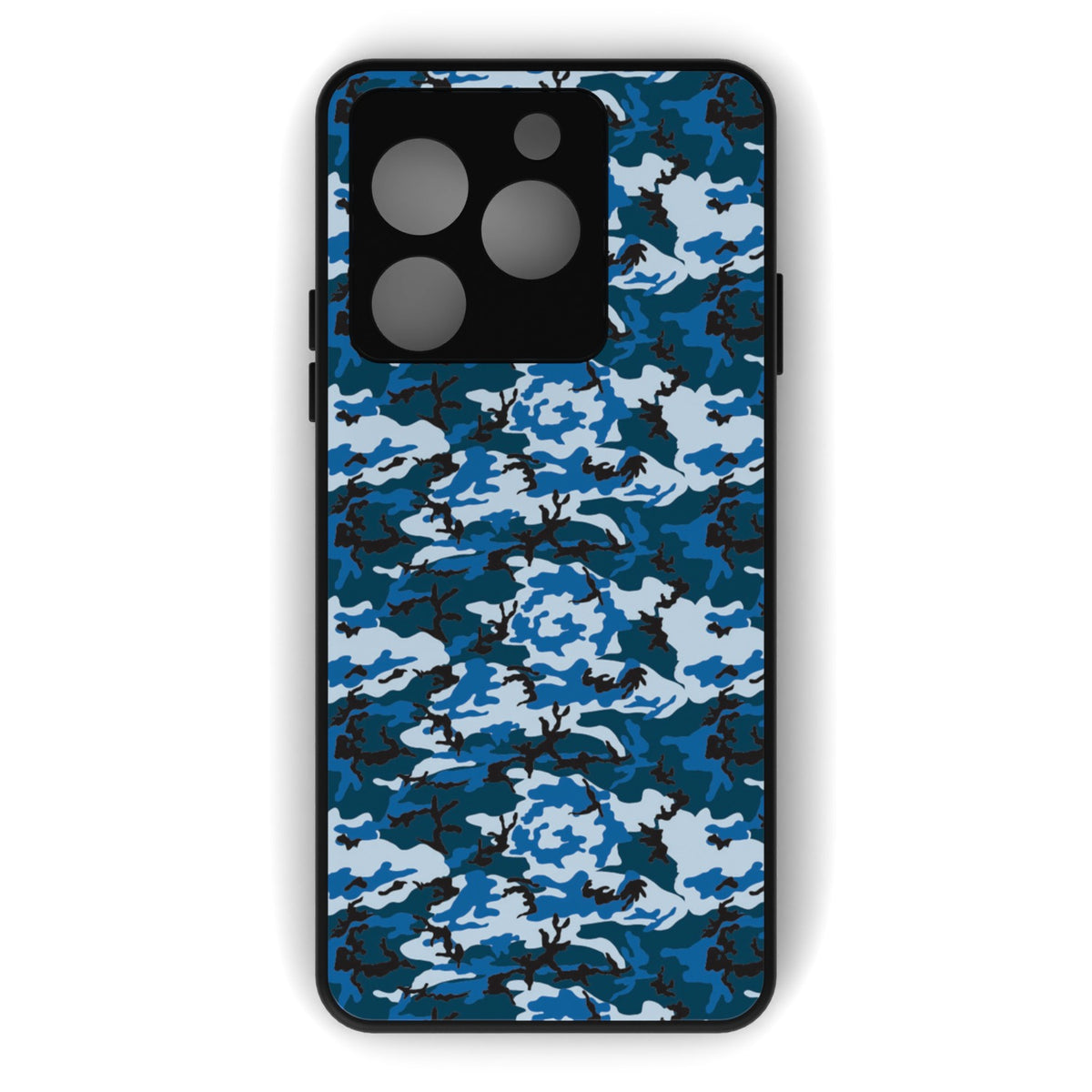 Digi Blue Camo printed metal phone case - flat back view