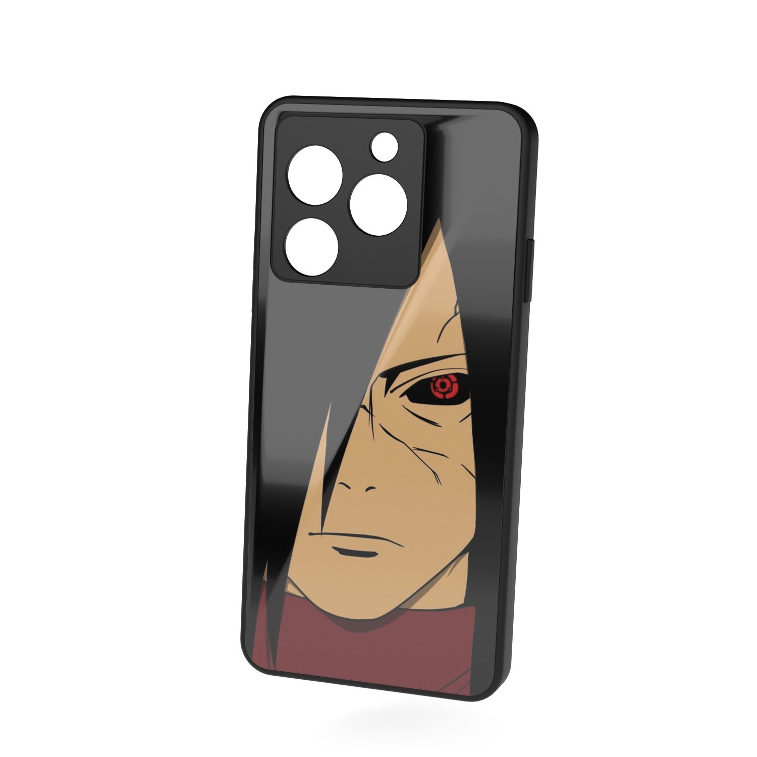 Ghost of Uchiha printed metal phone case - floating back view