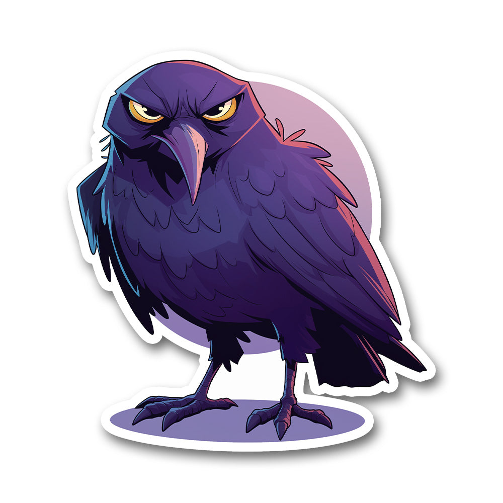 Grumpy Raven Cartoon Sticker