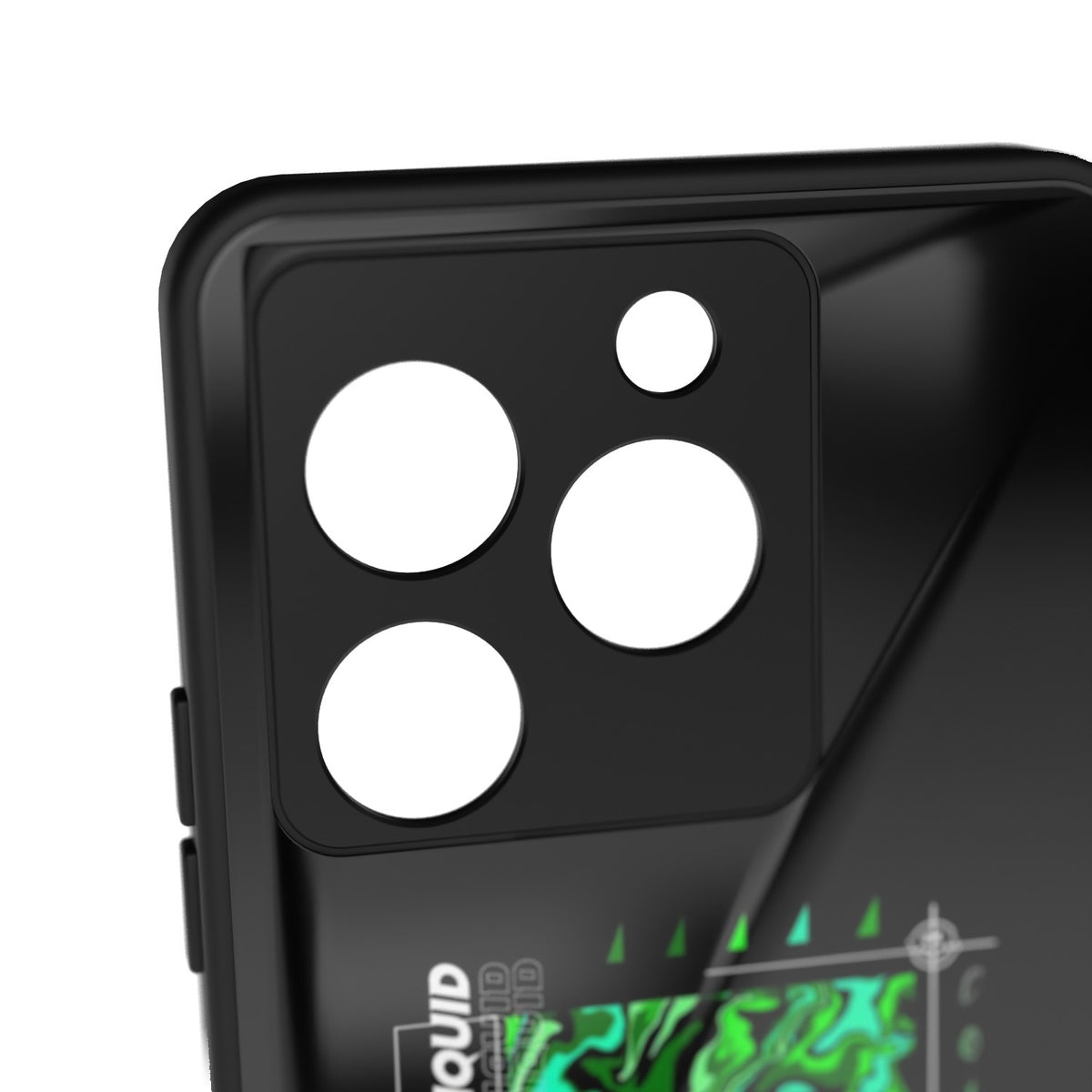 Holographic Hue printed metal phone case - camera close-up